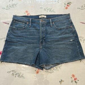 Madewell High-rise denim Blue Jean Shorts Raw Frayed Hem Size 32